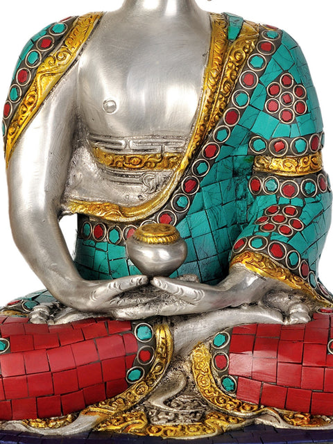 12" Lord Buddha in Dhyana Mudra (Inlay Statue) In Brass