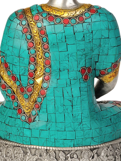 12" Lord Buddha in Dhyana Mudra (Inlay Statue) In Brass