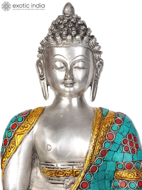 13" Shakyamuni Buddha Invoking the Earth Goddess to be His Witness to the Attainment of Supreme Enlightenment (Inlay Statue) In Brass