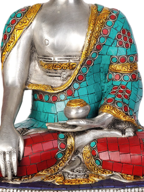 13" Shakyamuni Buddha Invoking the Earth Goddess to be His Witness to the Attainment of Supreme Enlightenment (Inlay Statue) In Brass