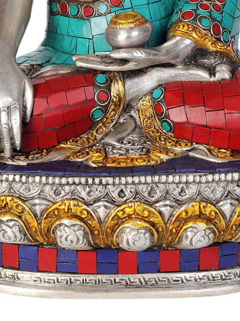 13" Shakyamuni Buddha Invoking the Earth Goddess to be His Witness to the Attainment of Supreme Enlightenment (Inlay Statue) In Brass