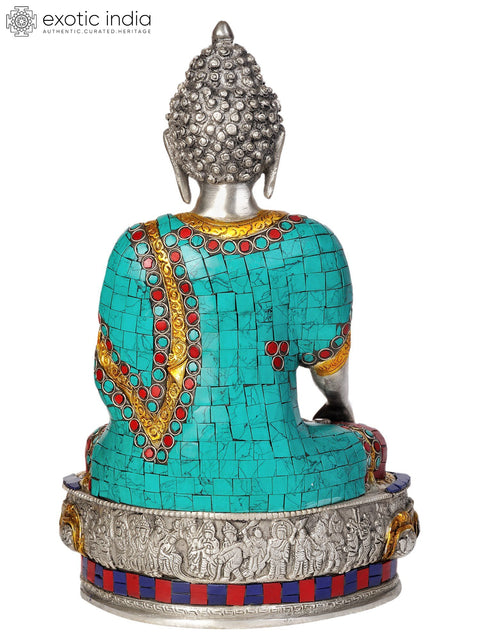 13" Shakyamuni Buddha Invoking the Earth Goddess to be His Witness to the Attainment of Supreme Enlightenment (Inlay Statue) In Brass