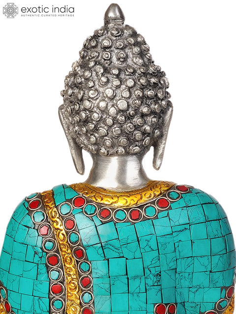 13" Shakyamuni Buddha Invoking the Earth Goddess to be His Witness to the Attainment of Supreme Enlightenment (Inlay Statue) In Brass