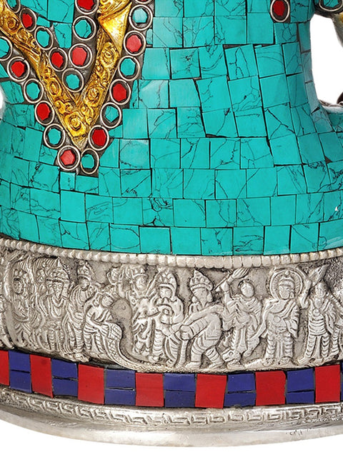 13" Shakyamuni Buddha Invoking the Earth Goddess to be His Witness to the Attainment of Supreme Enlightenment (Inlay Statue) In Brass