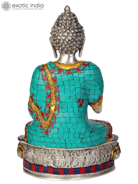 12" Lord Buddha Interpreting His Dharma  (Inlay Statue) In Brass