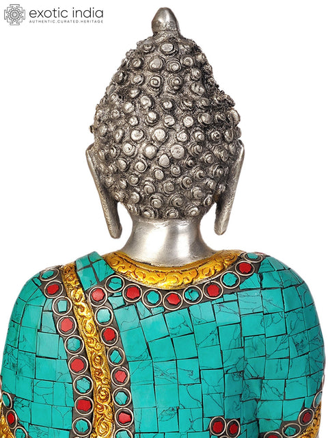 12" Lord Buddha Interpreting His Dharma  (Inlay Statue) In Brass