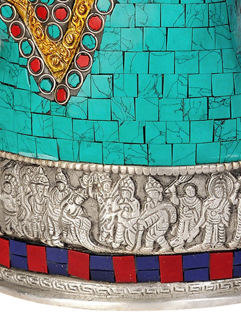 12" Lord Buddha Interpreting His Dharma  (Inlay Statue) In Brass
