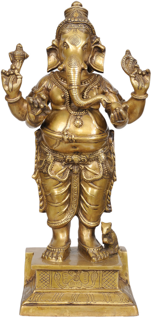 27" Handmade Sthanaka Ganesha Brass Statue