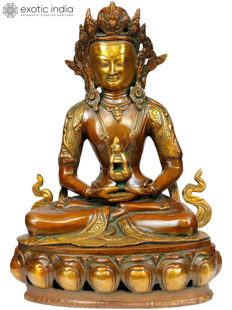 13" Amitabha Buddha Handmade Brass Statue for Meditation