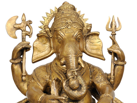 18" Lord Ganesha Writing the Mahabharata In Brass
