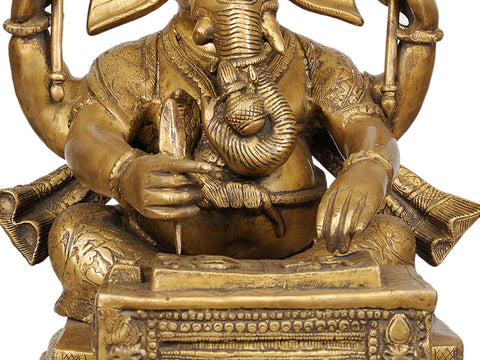 18" Lord Ganesha Writing the Mahabharata In Brass