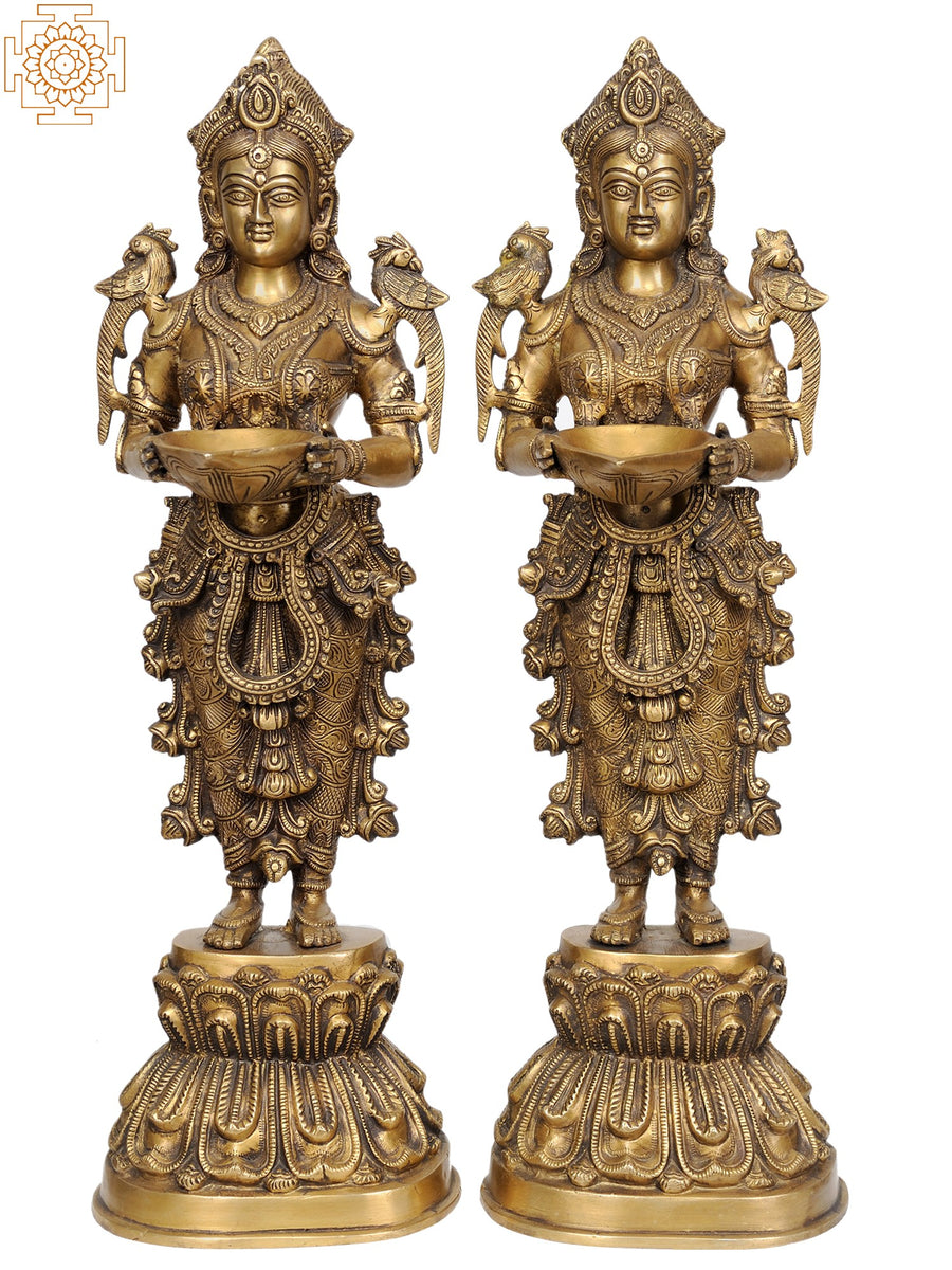 20" Handmade Brass Deeplakshmi Pair Statue for Pooja