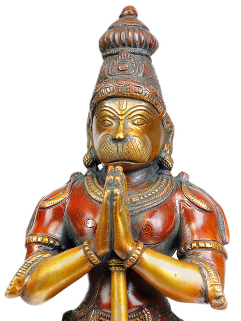 14" Lord Hanuman Brass Sculpture | Indian Handcrafted Idol
