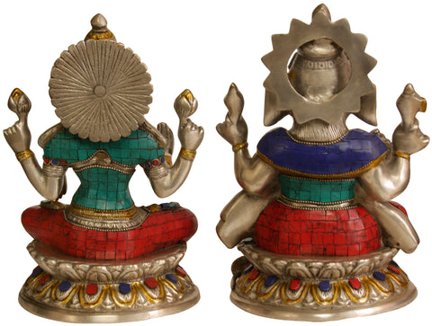 9" Lakshmi-Ganesha (Inlay Statues) In Brass | Handmade | Made In India