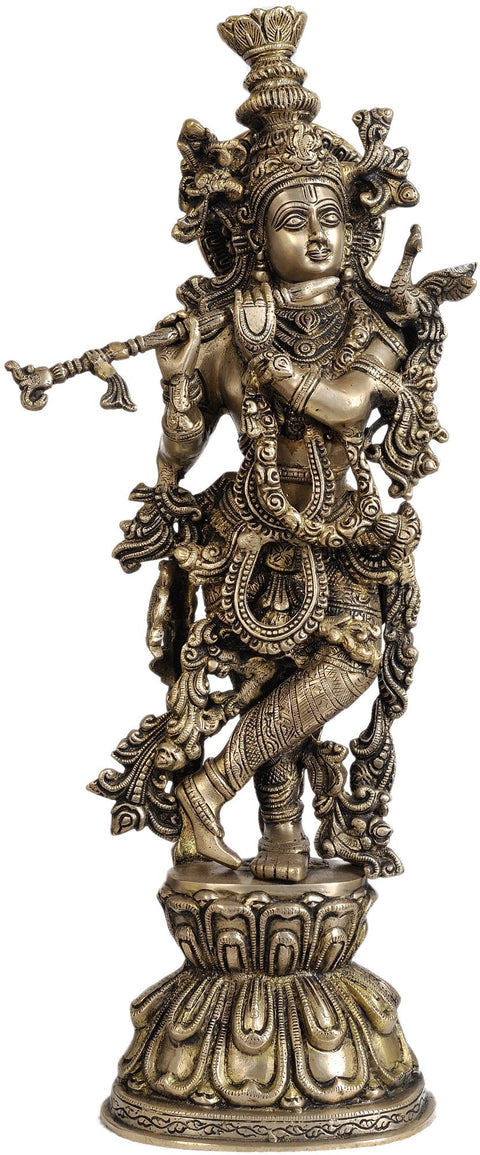 23" An Image Sublimating the Mind, Taking it to Spiritual Heights | Handmade Vishnu Brass Idol
