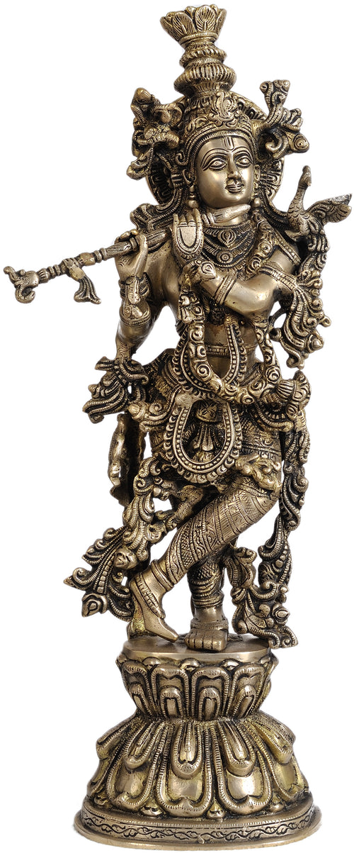 23" Handmade Vishnu Brass Idol for Spiritual Pooja and Home Decor
