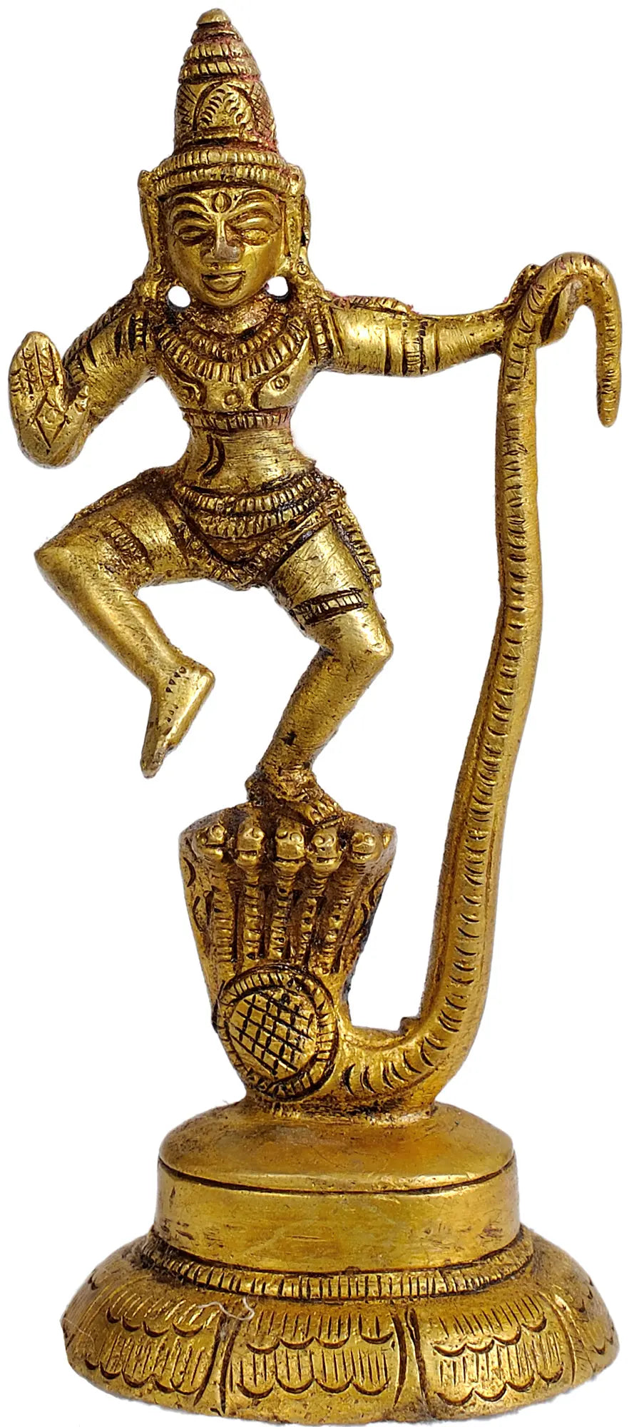 4" Krishna Kaliya Vijaya Brass Statue Handmade
