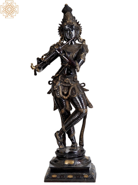 34" Large Lord Krishna as Shyam Sundar in Brass