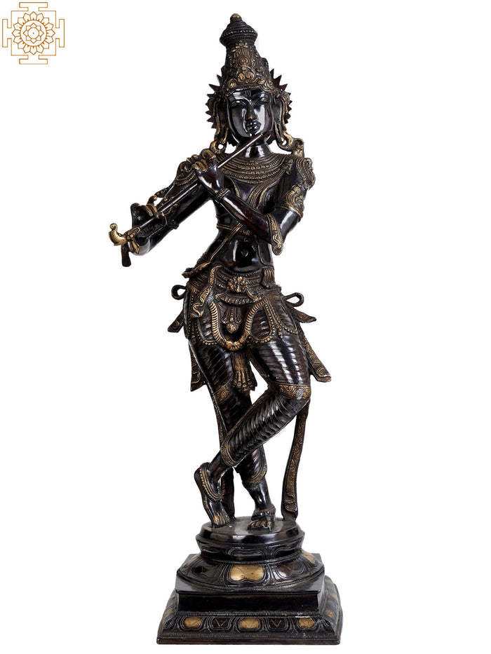 34" Large Lord Krishna as Shyam Sundar in Brass