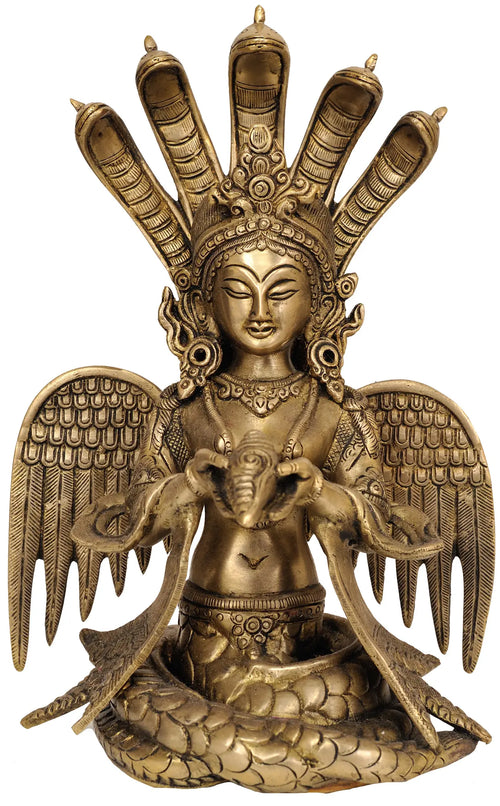 10" Naga-Kanya Snake Woman Brass Statue Handmade