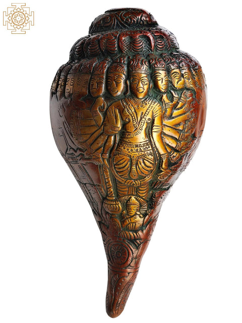 9" Vishvarupa Vishnu Conch in Brass | Handmade | Made in India