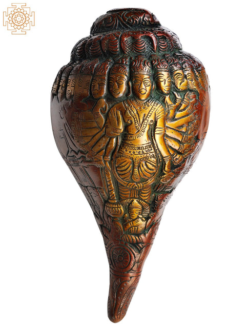 9" Vishvarupa Vishnu Conch in Brass | Handmade | Made in India