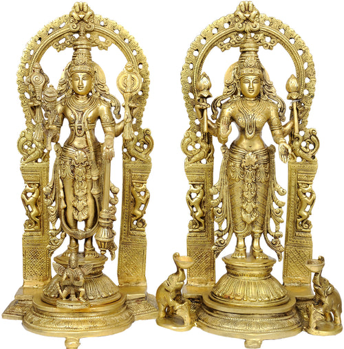 16" Lakshmi Vishnu Brass Statue Handmade Home Decor