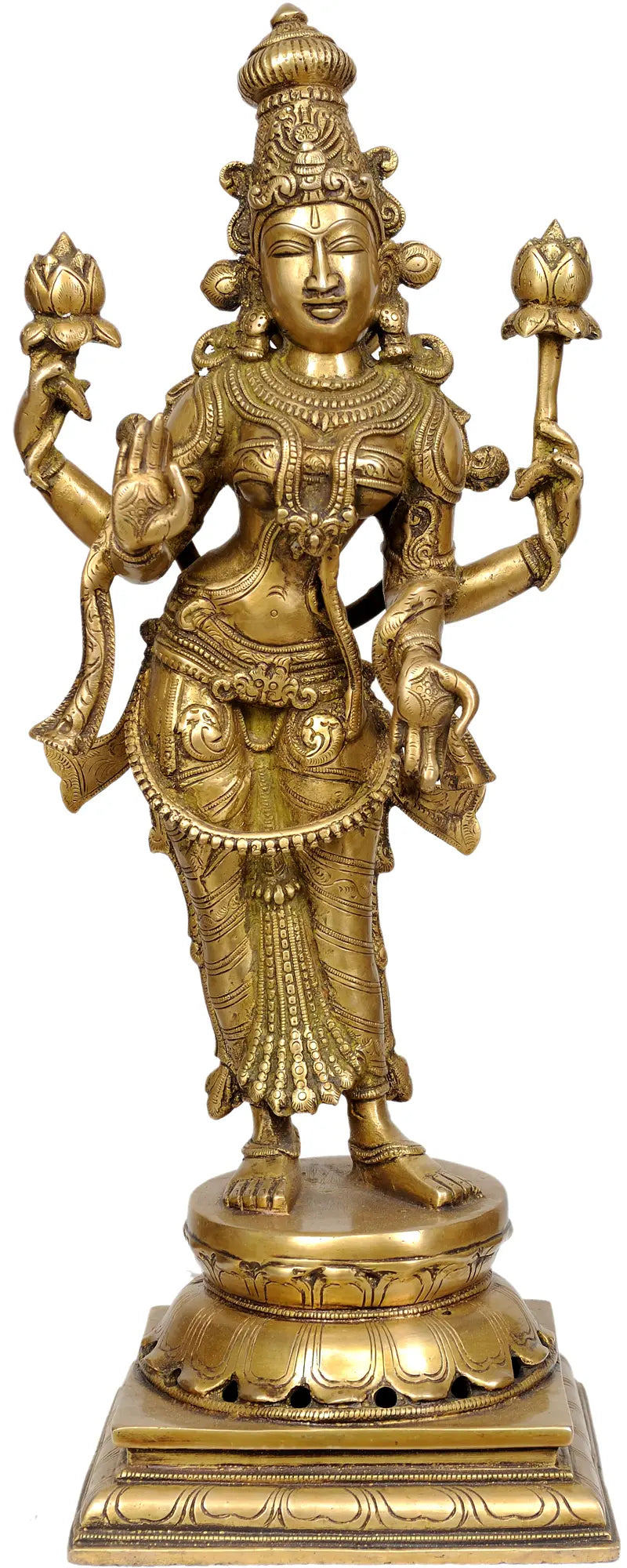 Brass Lotus Goddess Lakshmi Idol for Pooja