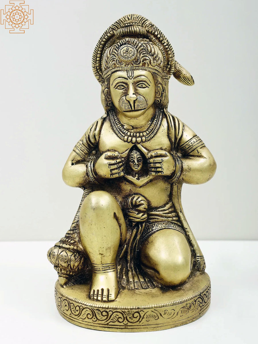 8" Hanuman Reveals Rama Handmade Brass Statue