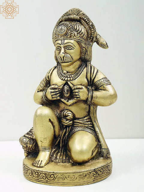 8" Bhakt Hanuman Opens His Chest to Reveal an Image of Lord Rama | Handmade Brass Statue
