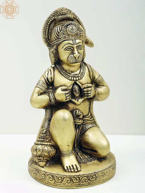 8" Bhakt Hanuman Opens His Chest to Reveal an Image of Lord Rama | Handmade Brass Statue