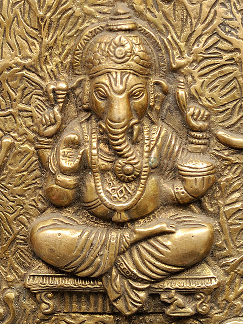 8" Lord Ganesha Square Plate with the Syllable Shri Ganesha Namah in Brass | Handmade | Made in India
