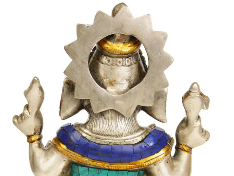 9" Brass Lord Ganesha Idol Granting Abhaya Mudra | Handmade Inlay Statue | Made in India