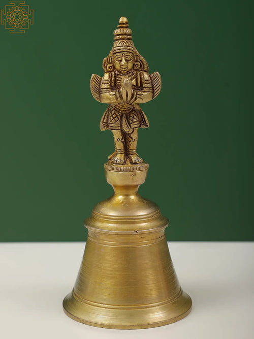 6" Handmade Garuda and Hanuman Double-Sided Brass Bell Statue