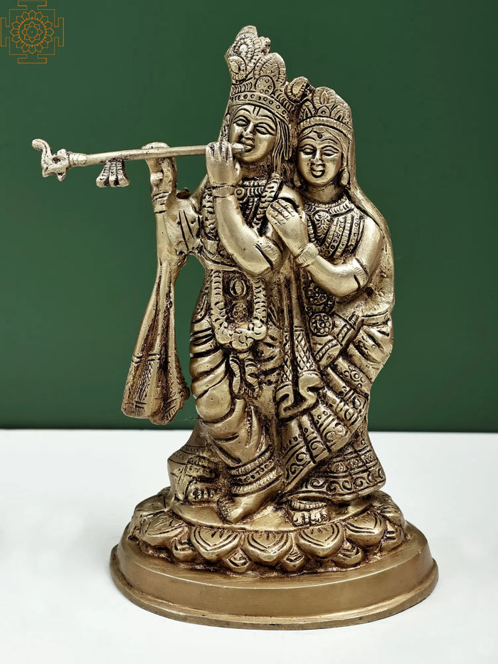 8" Inseparable Radha Krishna Statue | Handmade Brass Idols
