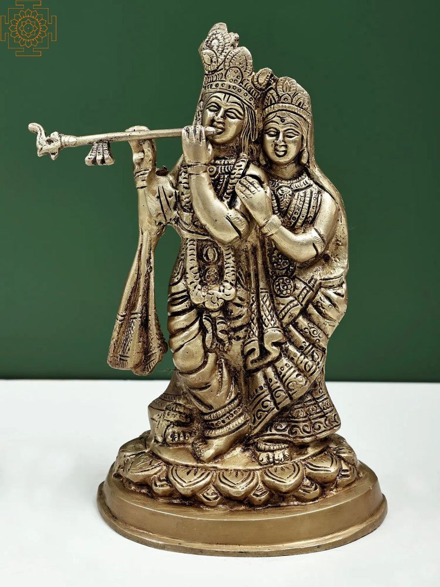 8" Radha Krishna Handmade Brass Statue for Home Pooja