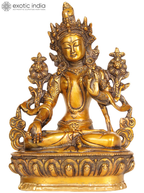 8" White Tara Brass Sculpture - Tibetan Buddhist Goddess Handmade Idol