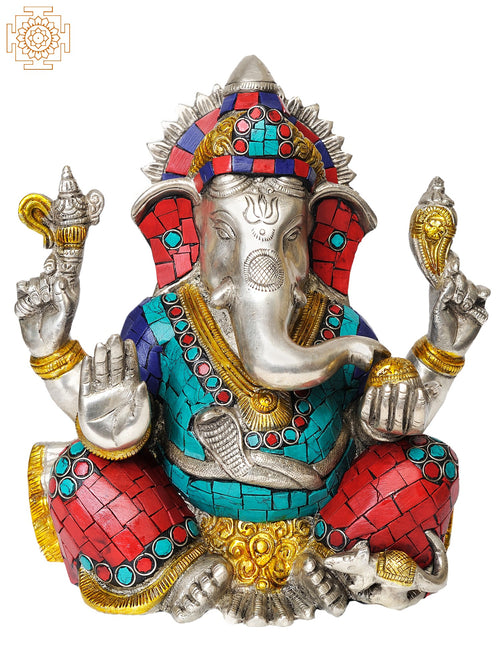 8" Brass Lord Ganesha Idol Seated in Ease Posture Handmade