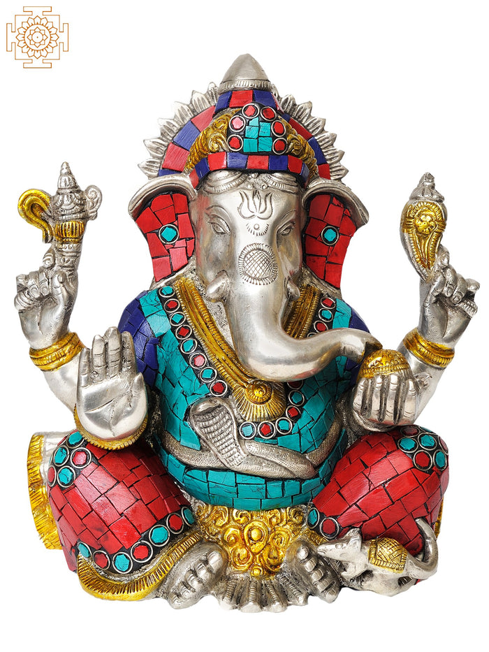8" Brass Lord Ganesha Idol Seated in Ease Posture Handmade