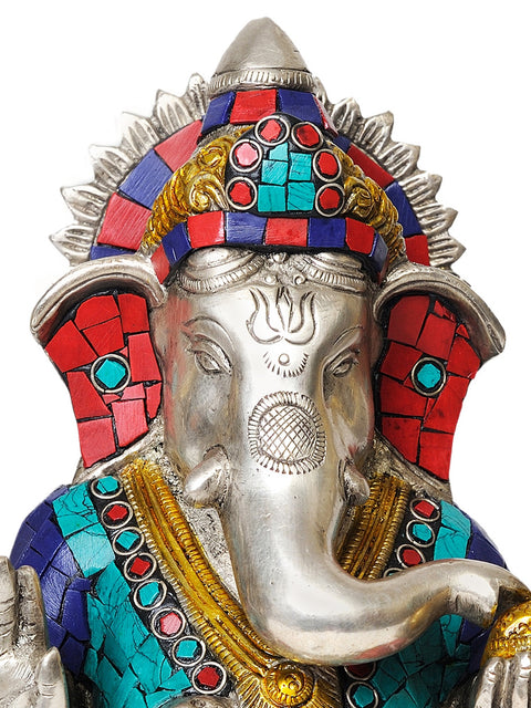 8" Brass Lord Ganesha Idol Seated in Ease Posture | Handmade Inlay Statue | Made in India