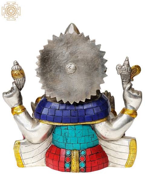8" Brass Lord Ganesha Idol Seated in Ease Posture | Handmade Inlay Statue | Made in India