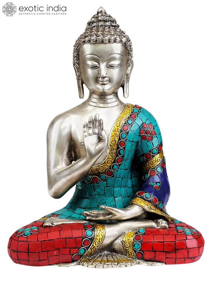 10" Lord Buddha in Abhaya Mudra Brass Statue Handmade