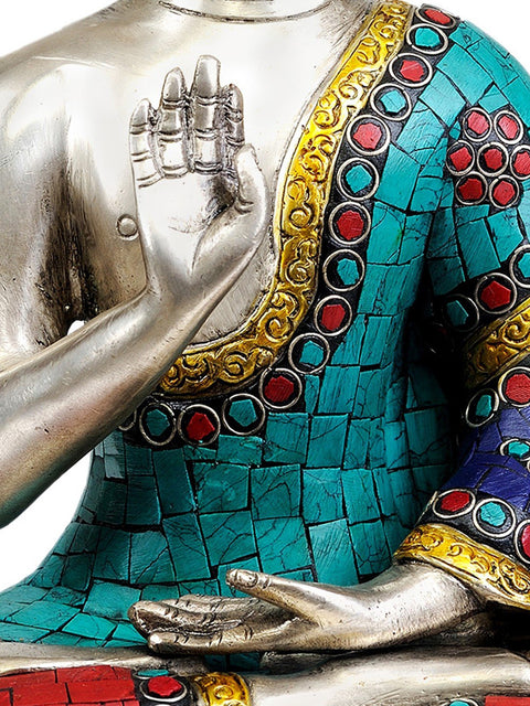 10" Lord Buddha in Abhaya Mudra (Inlay Statue) In Brass | Handmade | Made In India