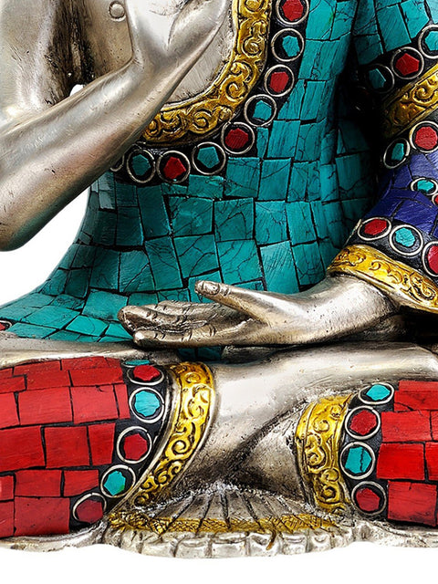10" Lord Buddha in Abhaya Mudra (Inlay Statue) In Brass | Handmade | Made In India