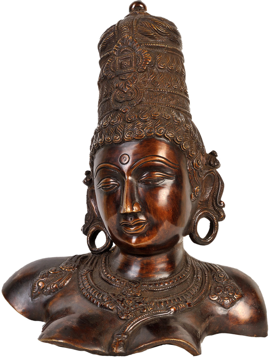 12" Brass Goddess Parvati Bust Handmade Idol