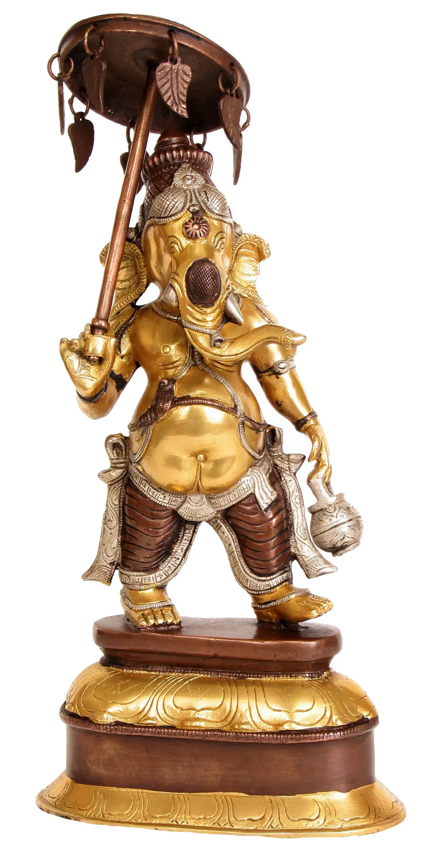 16" Lord Ganesha Brass Statue with Parasol and Kamandalu Handmade
