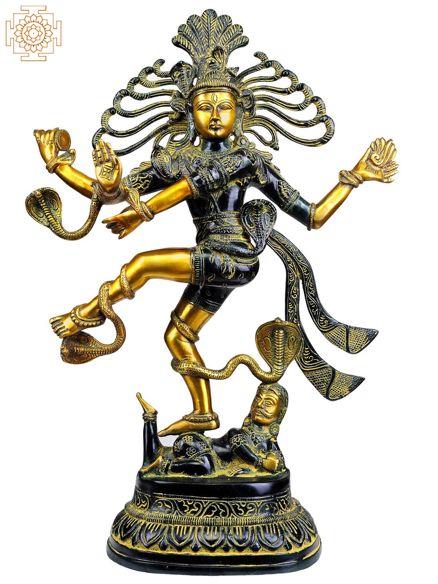 20" Nataraja Brass Statue with Green Golden Hues Handmade