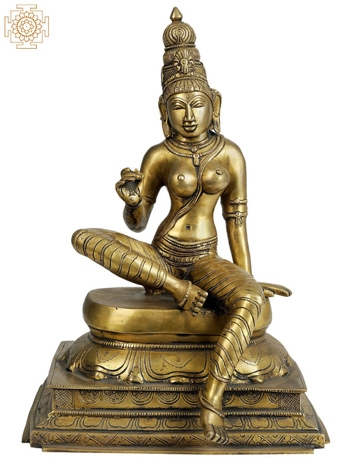 14" Seated Devi Uma Bhogashakti Brass Handcrafted Idol