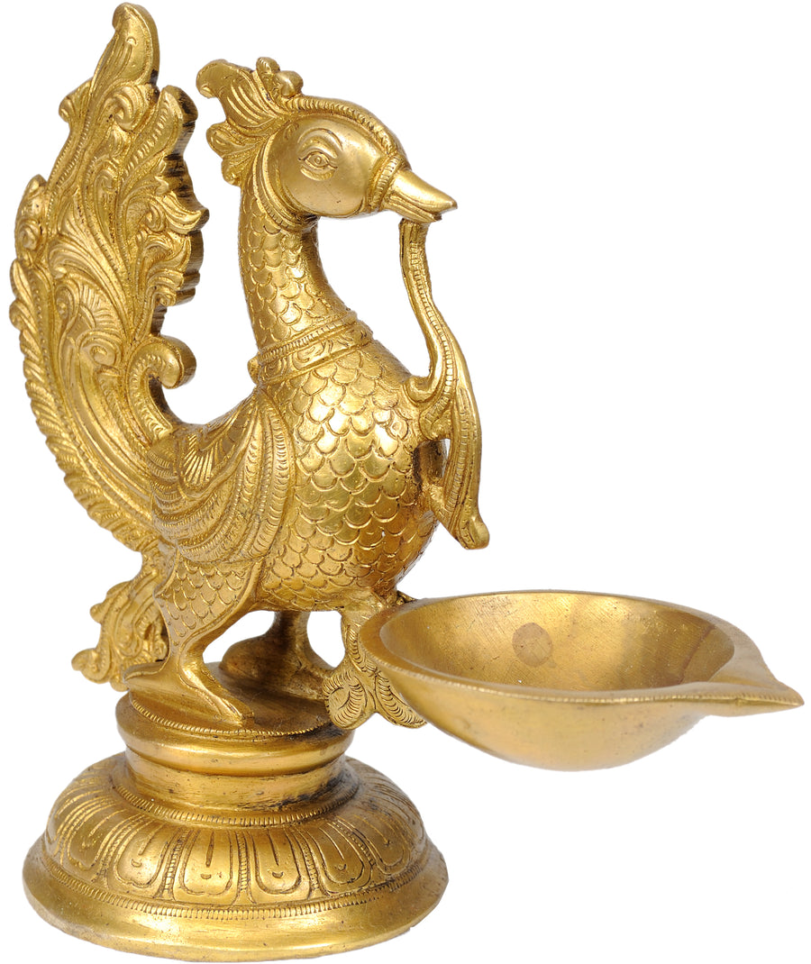 8" Brass Peacock Wick Lamp Handmade
