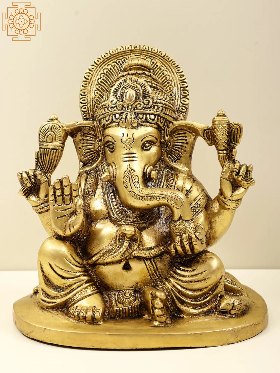 6" Handmade Lord Ganesha Brass Statue for Home Pooja